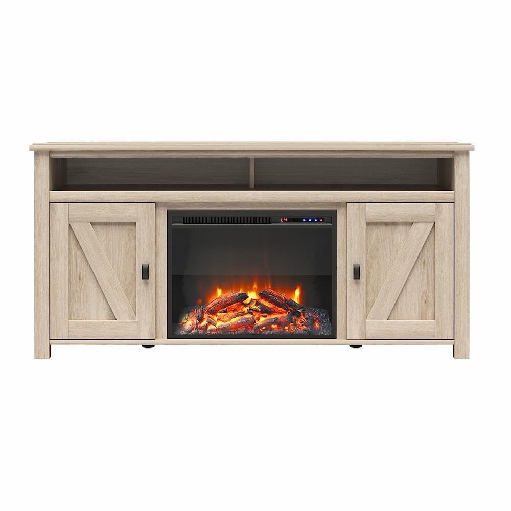 Ameriwood Home Farmington Electric Fireplace TV Console for TVs up to 60", Light Oak