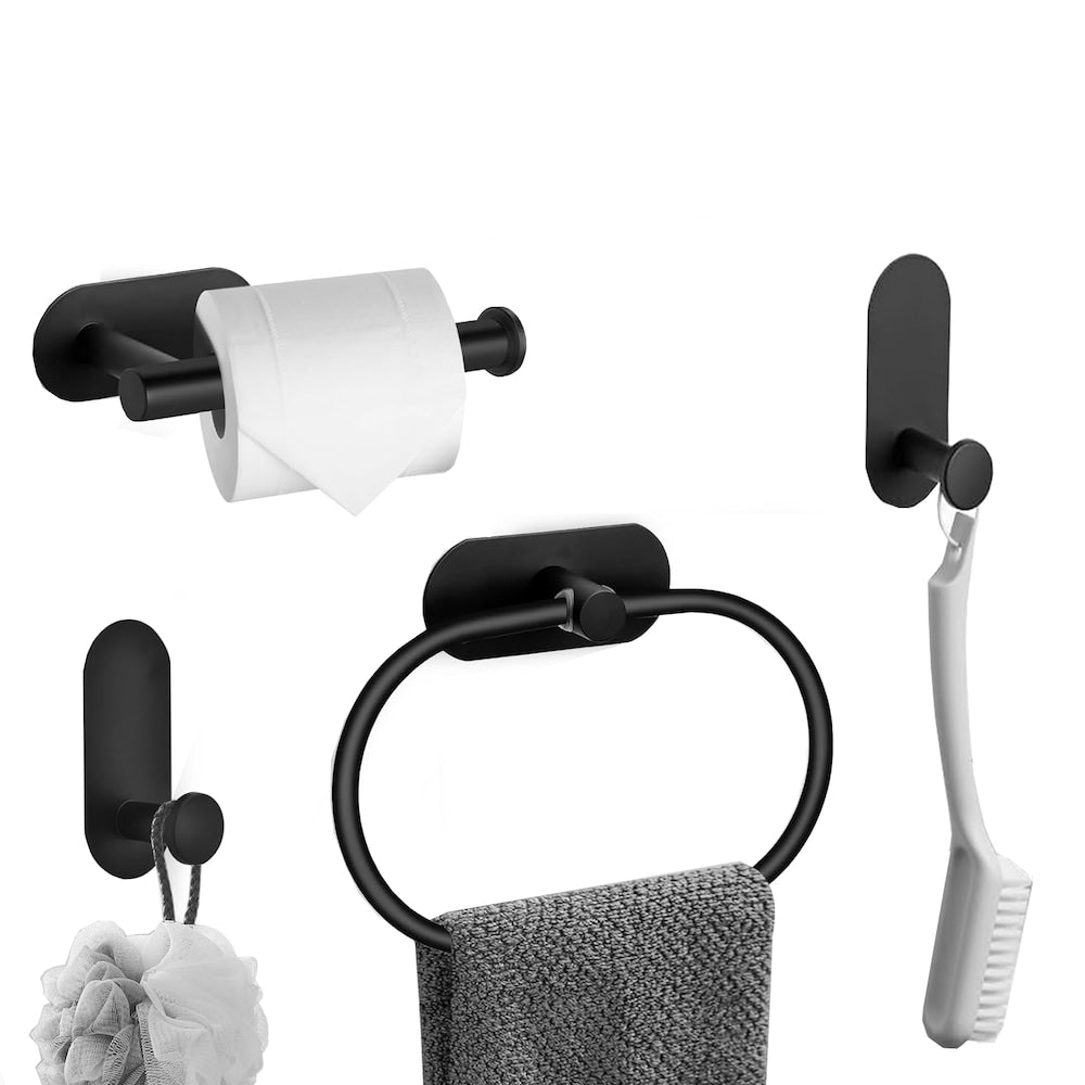 SUNCREST 4-Piece Self Adhesive Bath Accessory Kit in Matte Black
