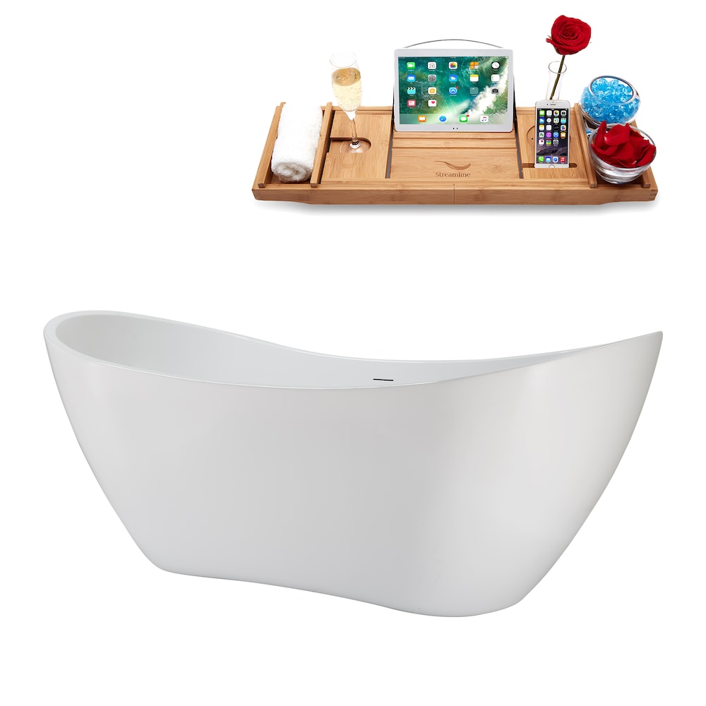 Baignoire ovale autoportante en acrylique NB5140GLD de 71 po en blanc brillant, plateau, drain central en or poli
