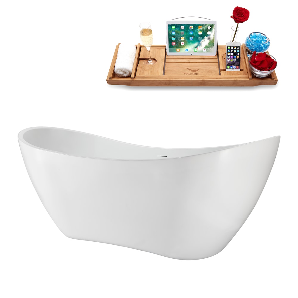 Baignoire ovale autoportante en acrylique NB5140GLD de 71 po en blanc brillant, plateau, drain central en or poli