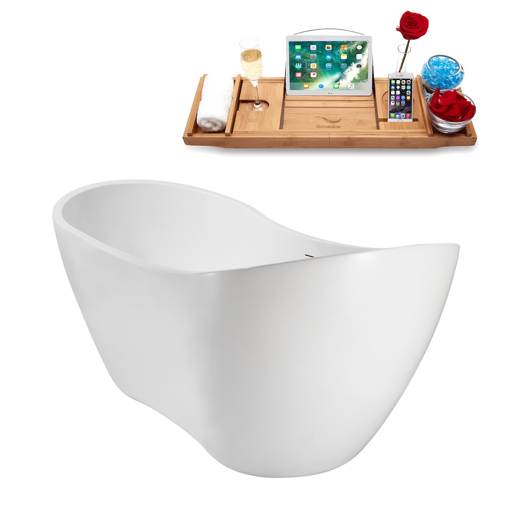 Baignoire ovale autoportante en acrylique NB5140GLD de 71 po en blanc brillant, plateau, drain central en or poli