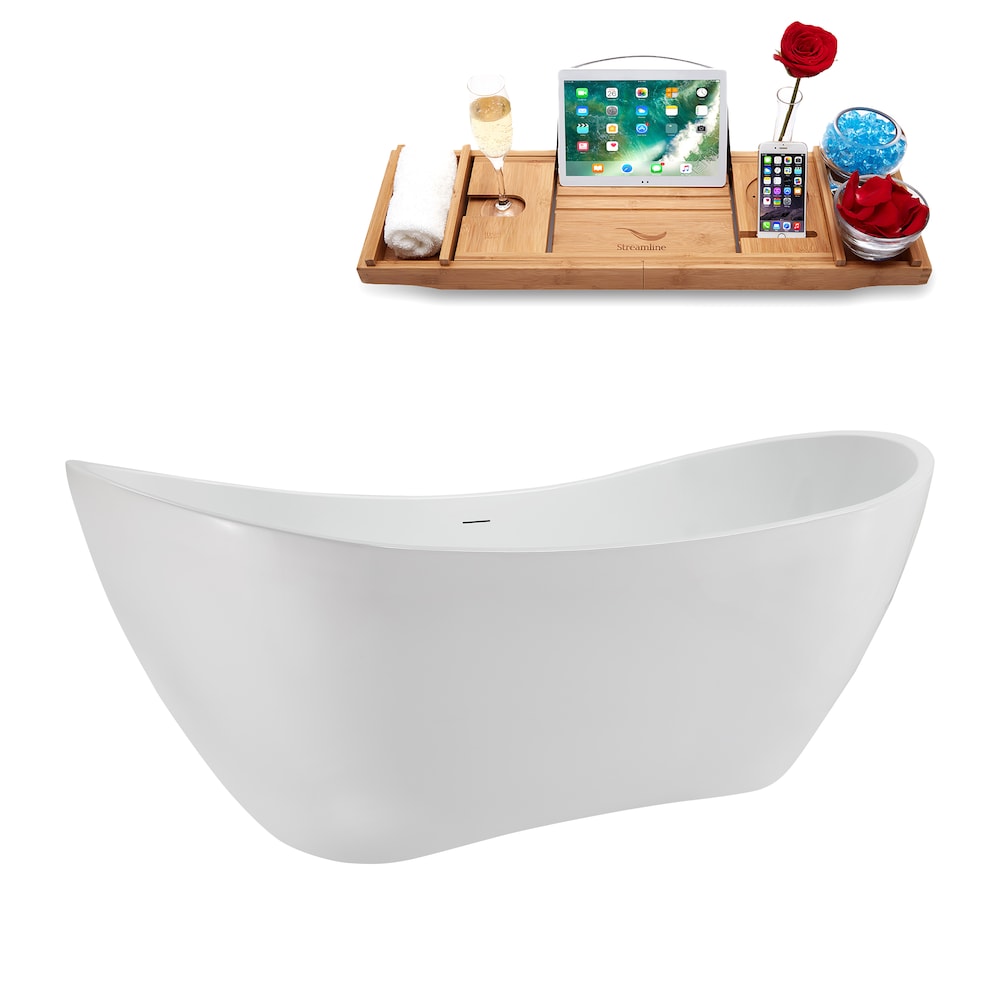 Baignoire ovale autoportante en acrylique NB5140GLD de 71 po en blanc brillant, plateau, drain central en or poli