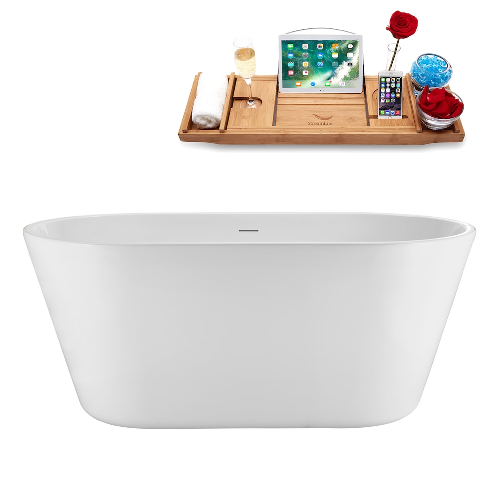 NB5160BGM 54 in.Freestanding Oval Acrylic Bathtub in Glossy White,Tray,Brushed GunMetal Centre Drain