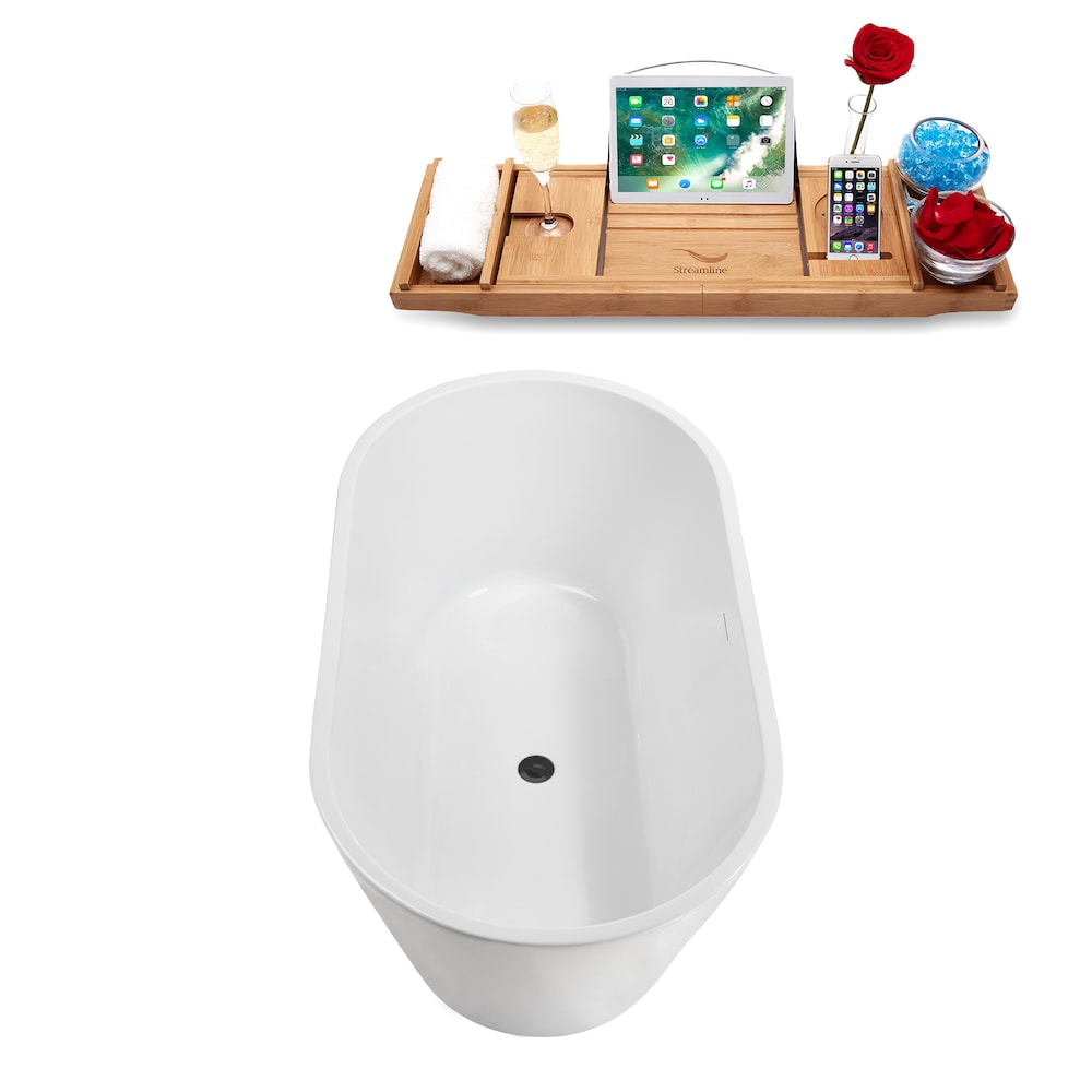 NB5160BGM 54 in.Freestanding Oval Acrylic Bathtub in Glossy White,Tray,Brushed GunMetal Centre Drain