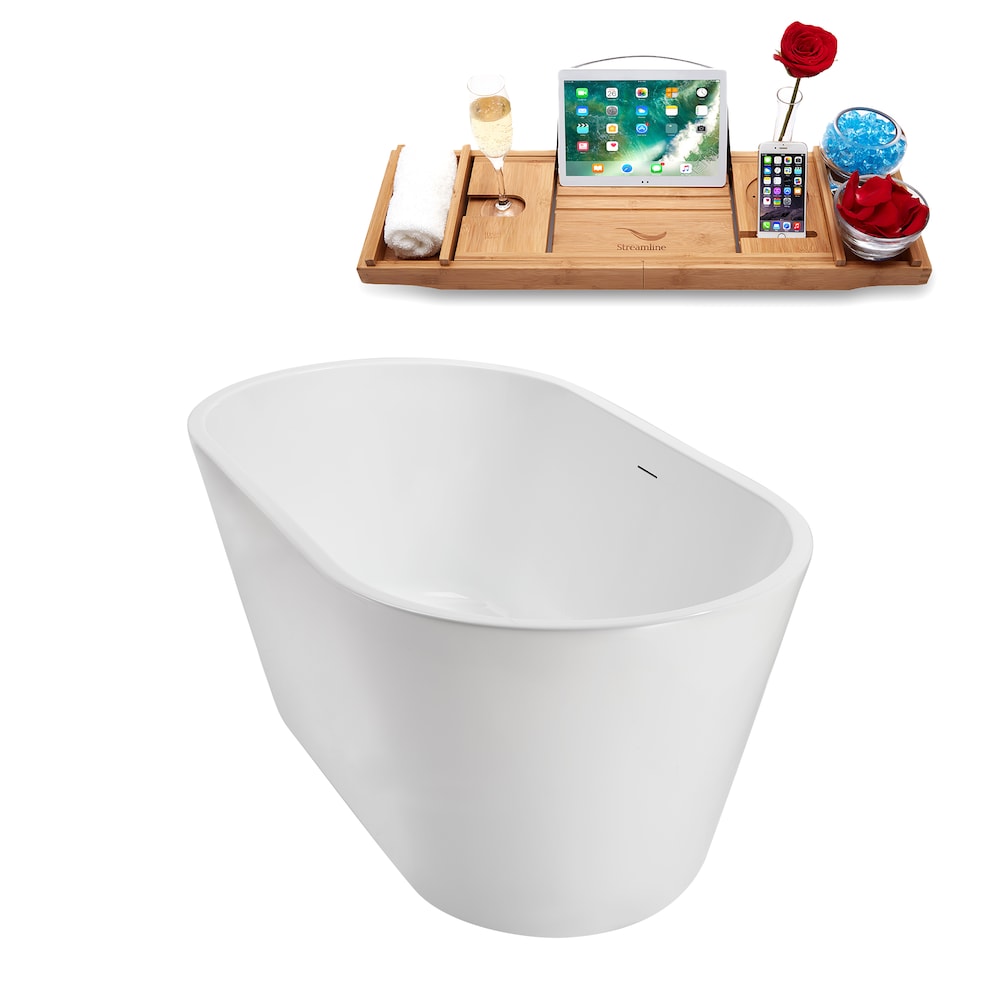 NB5160BGM 54 in.Freestanding Oval Acrylic Bathtub in Glossy White,Tray,Brushed GunMetal Centre Drain