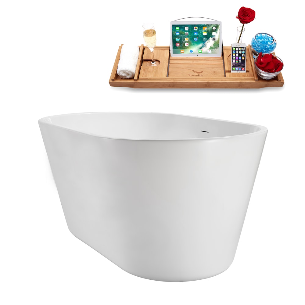 NB5160BGM 54 in.Freestanding Oval Acrylic Bathtub in Glossy White,Tray,Brushed GunMetal Centre Drain