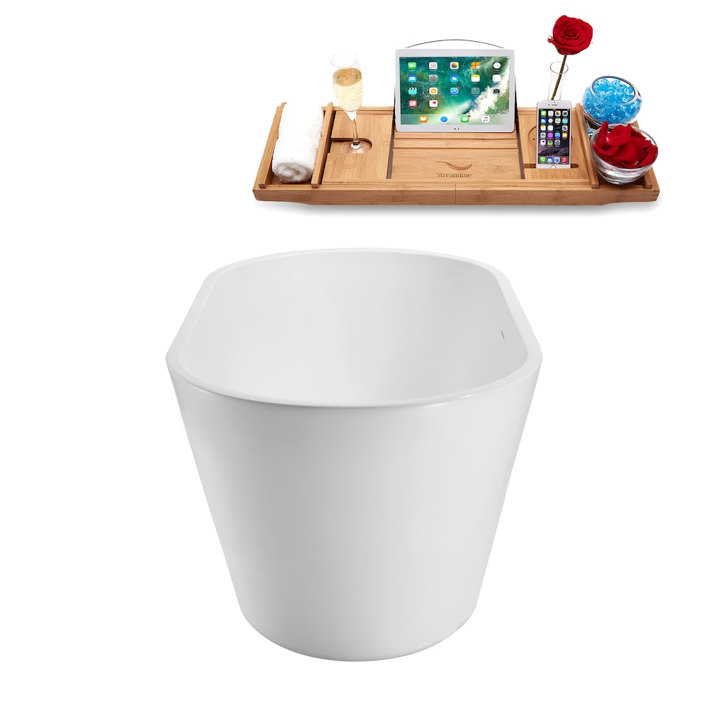 NB5160BGM 54 in.Freestanding Oval Acrylic Bathtub in Glossy White,Tray,Brushed GunMetal Centre Drain