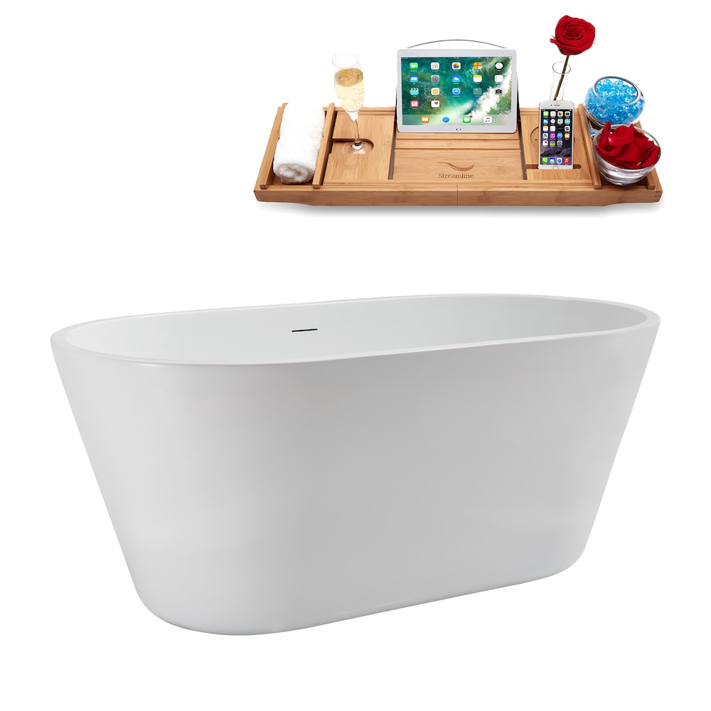 NB5160BGM 54 in.Freestanding Oval Acrylic Bathtub in Glossy White,Tray,Brushed GunMetal Centre Drain