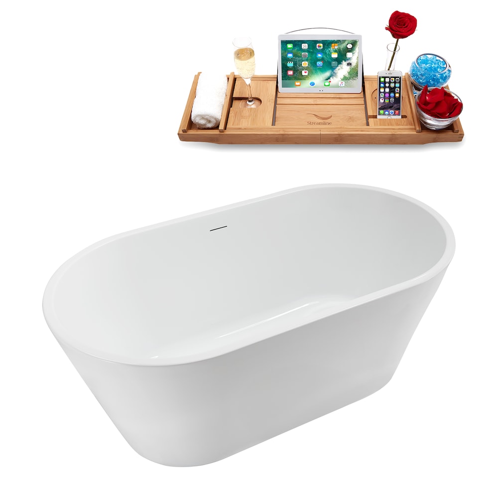 NB5160BGM 54 in.Freestanding Oval Acrylic Bathtub in Glossy White,Tray,Brushed GunMetal Centre Drain