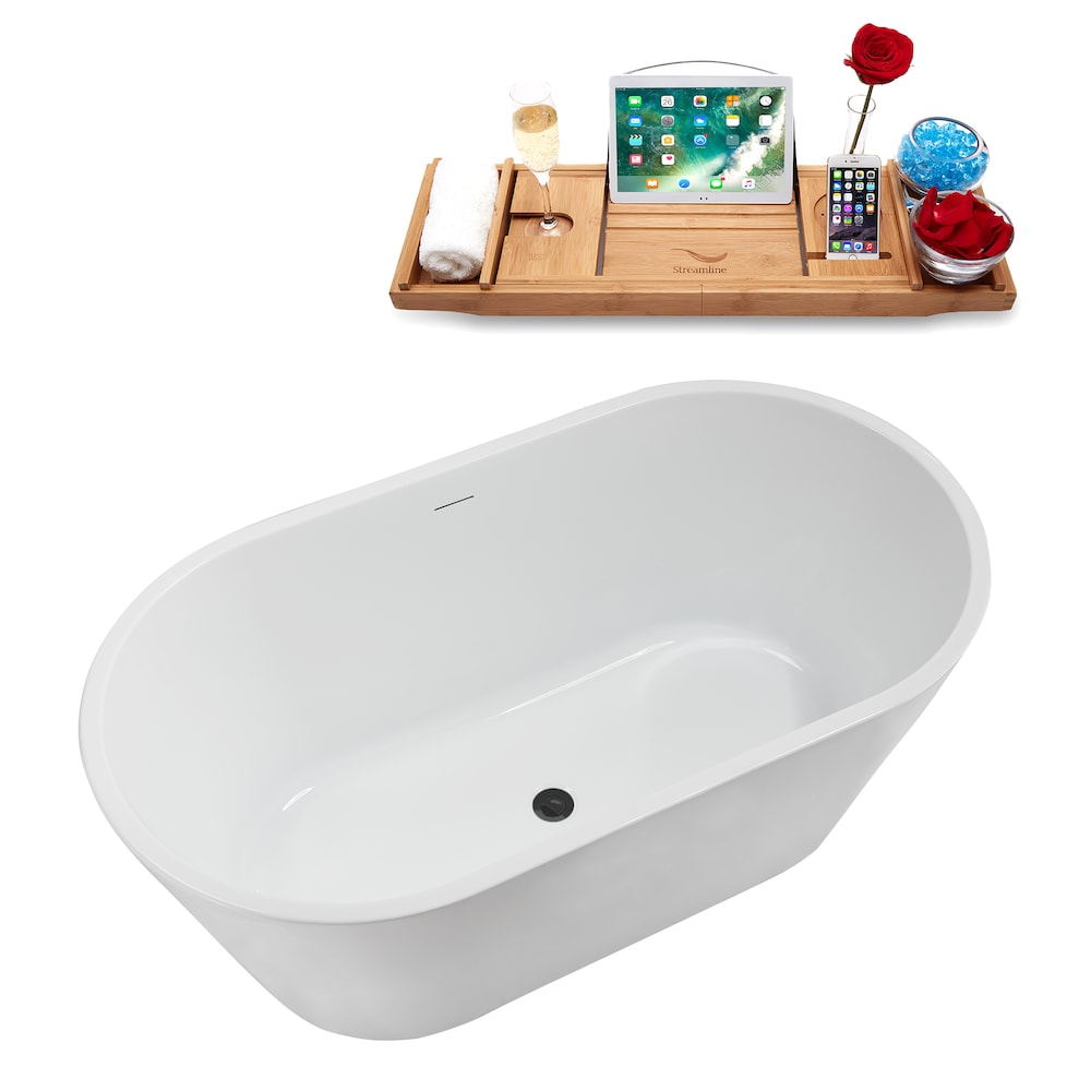 NB5160BGM 54 in.Freestanding Oval Acrylic Bathtub in Glossy White,Tray,Brushed GunMetal Centre Drain