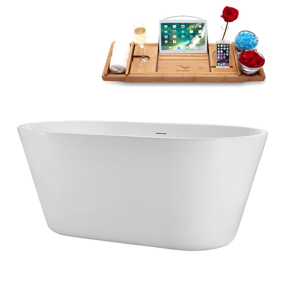NB5160BGM 54 in.Freestanding Oval Acrylic Bathtub in Glossy White,Tray,Brushed GunMetal Centre Drain