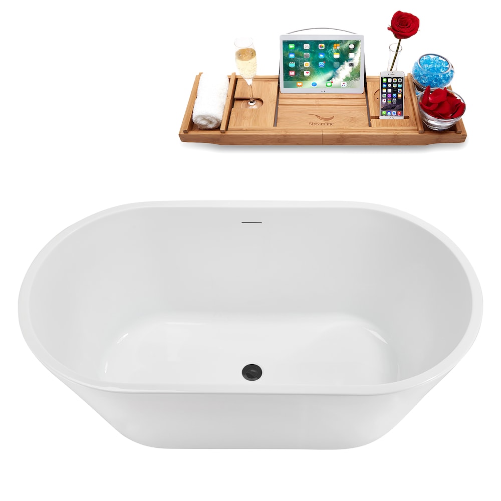 NB5160BGM 54 in.Freestanding Oval Acrylic Bathtub in Glossy White,Tray,Brushed GunMetal Centre Drain