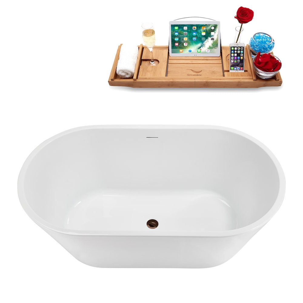 NB5160ORB 54 inch Freestanding Oval Acrylic Bathtub in Glossy White, Tray, Centre Drain