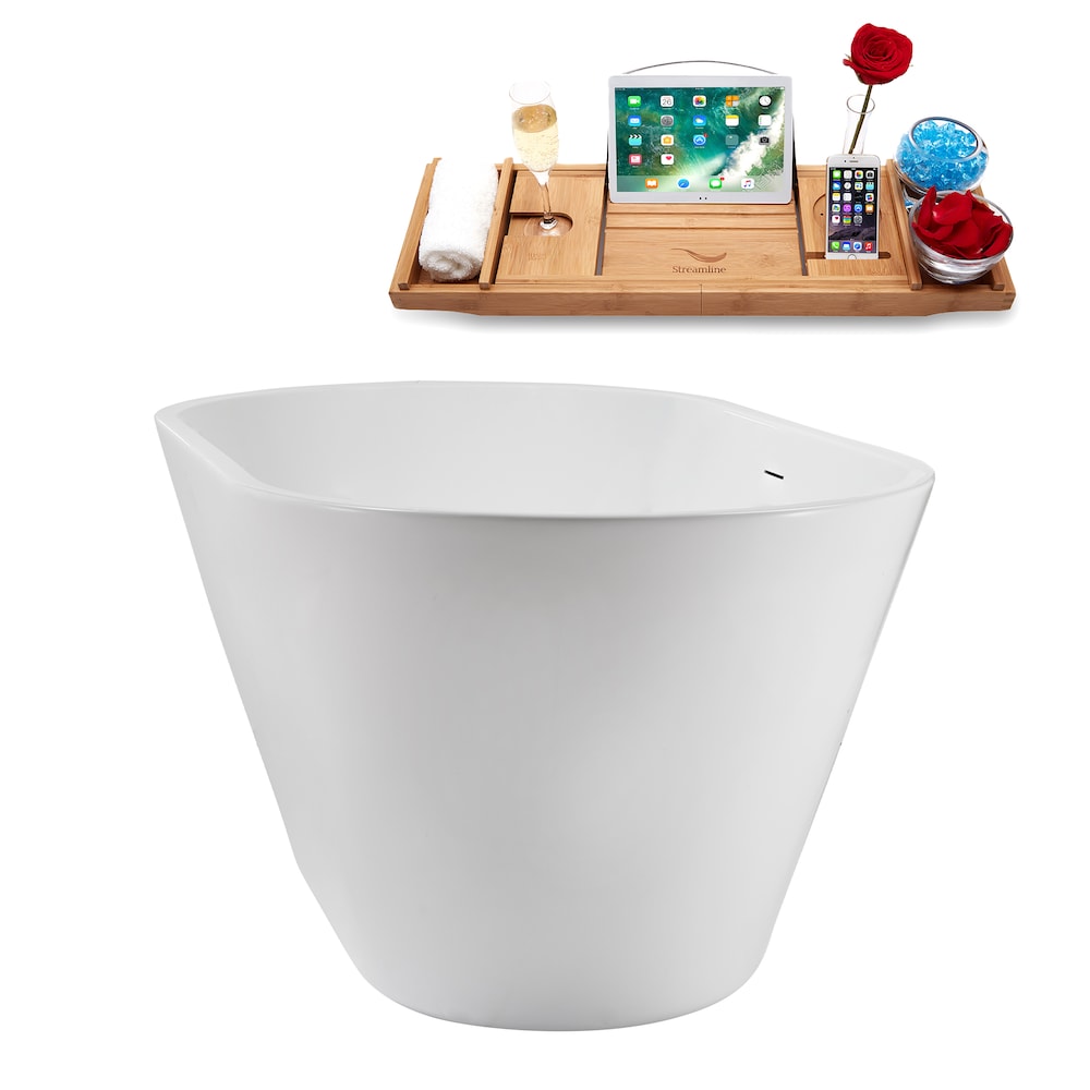 NB5180BGL 54 inch Freestanding Oval Acrylic Bathtub in Glossy White, Tray, Brushed Gold Centre Drain