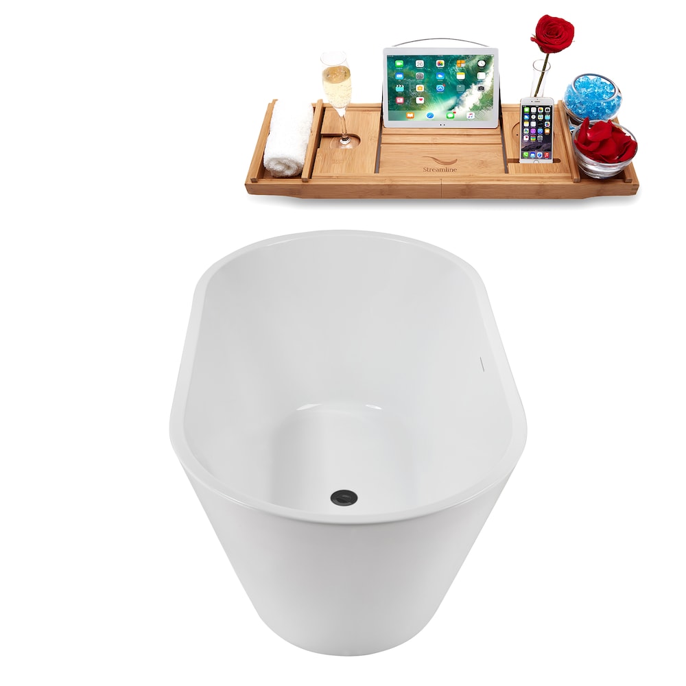 NB5180BGM 54 in.Freestanding Oval Acrylic Bathtub in Glossy White,Tray,Brushed GunMetal Centre Drain