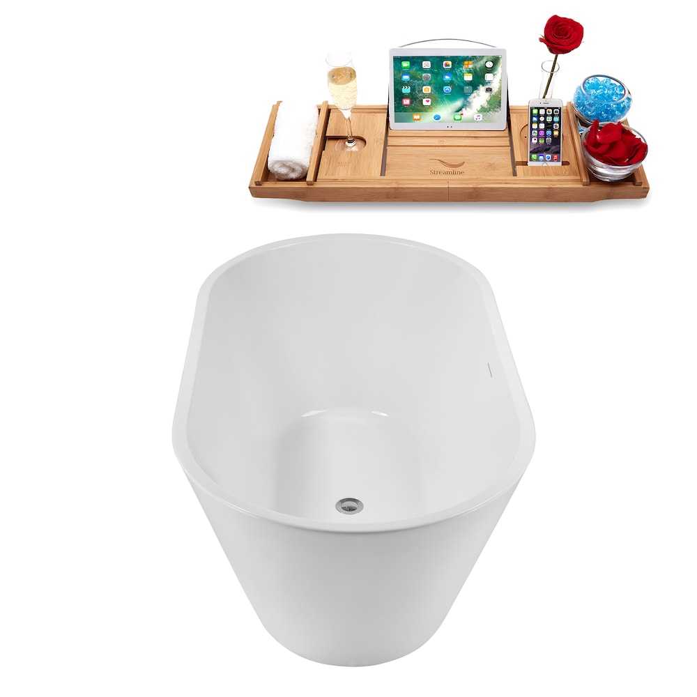 NB5180CH 54 in. Freestanding Oval Acrylic Bathtub in Glossy White,Tray, Polished Chrome Centre Drain
