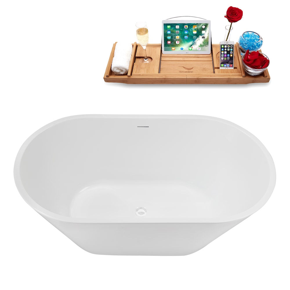 NB5180WH 54 inch Freestanding Oval Acrylic Bathtub in Glossy White, Tray, Glossy White Centre Drain