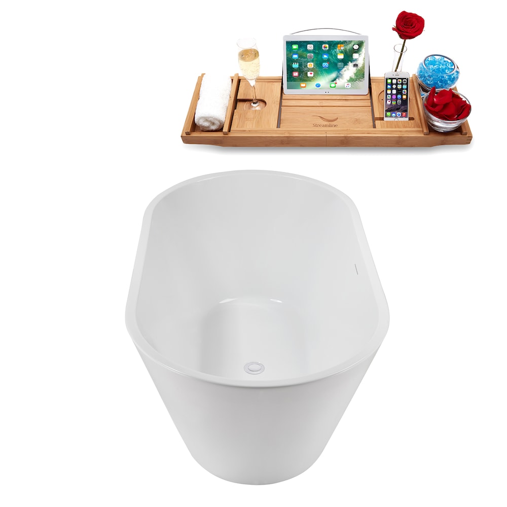 NB5180WH 54 inch Freestanding Oval Acrylic Bathtub in Glossy White, Tray, Glossy White Centre Drain