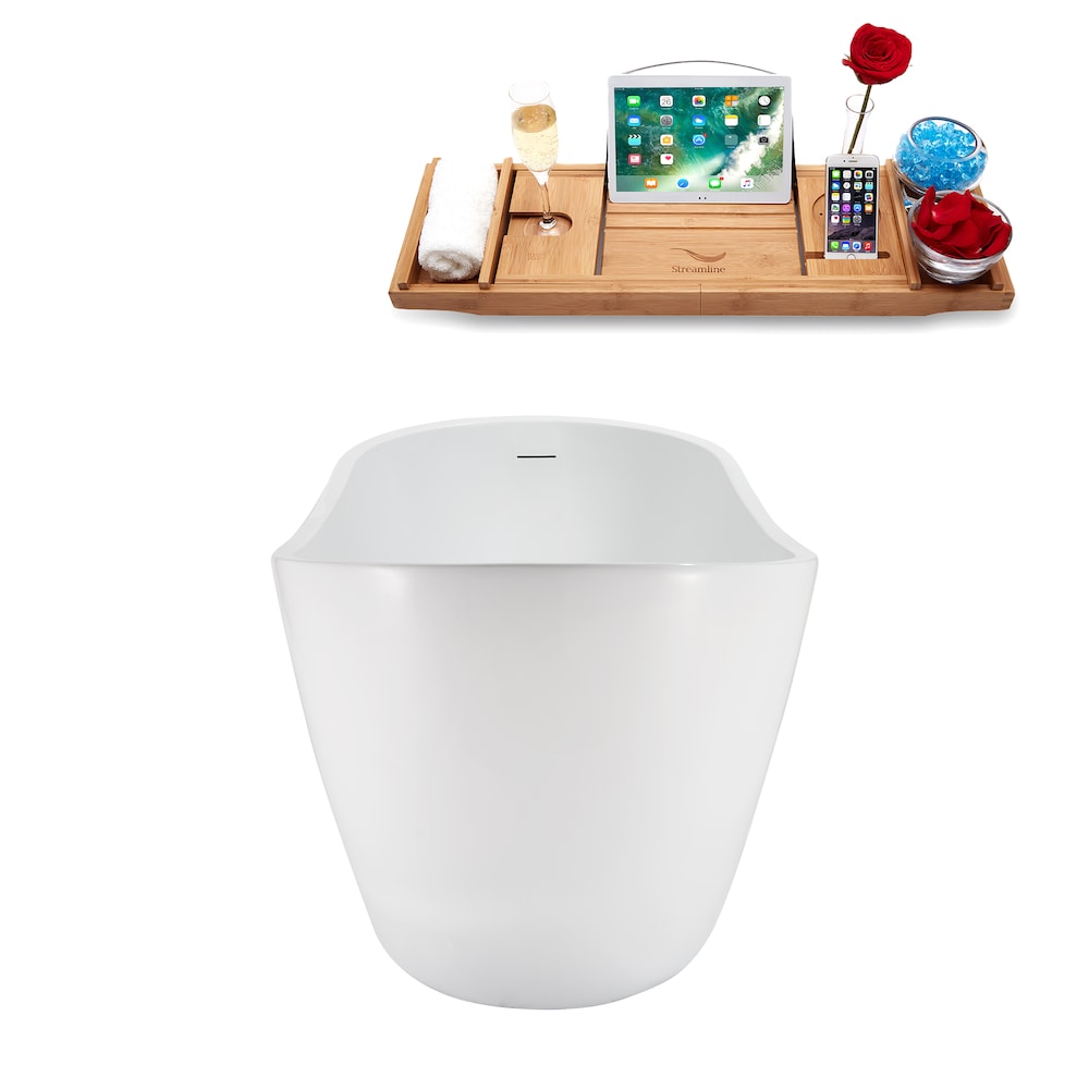 NB5200BNK 55 inch Freestanding Oval Acrylic Bathtub in Glossy White, Tray, Reversible Drain