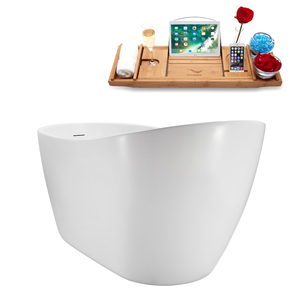 NB5200BNK 55 inch Freestanding Oval Acrylic Bathtub in Glossy White, Tray, Reversible Drain
