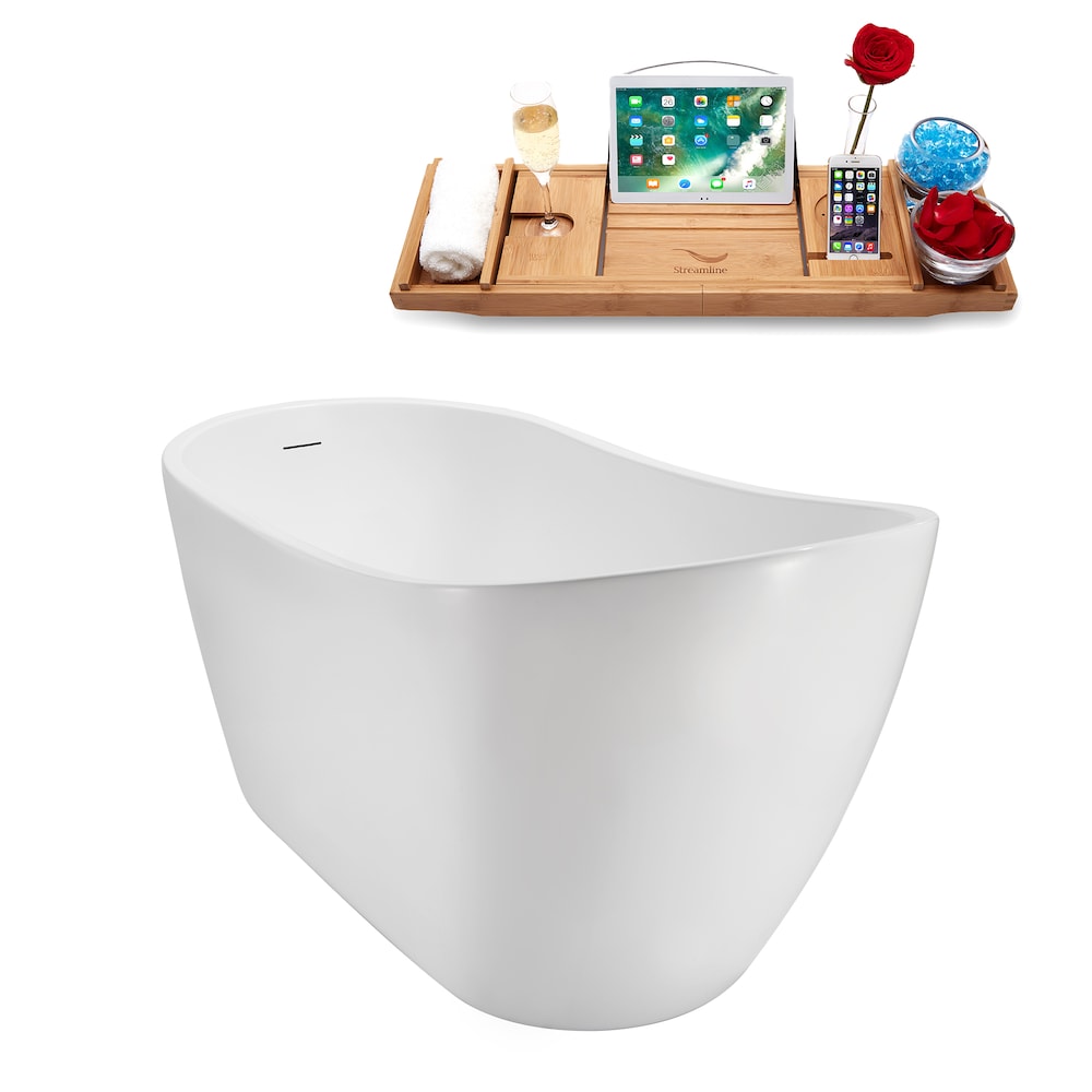 NB5200BNK 55 inch Freestanding Oval Acrylic Bathtub in Glossy White, Tray, Reversible Drain