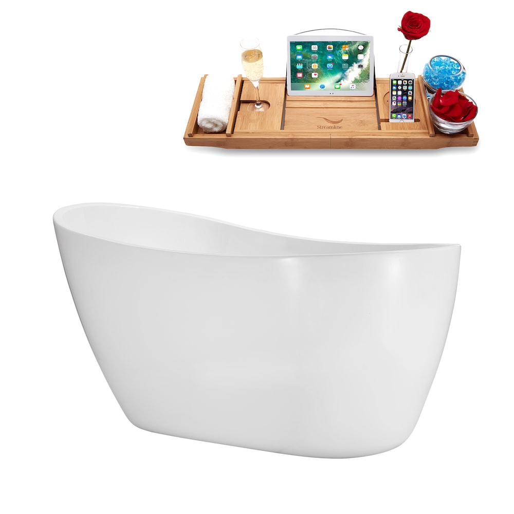 NB5200BNK 55 inch Freestanding Oval Acrylic Bathtub in Glossy White, Tray, Reversible Drain