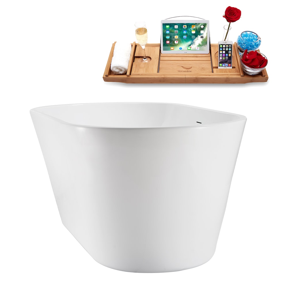NB5220BNK 59 in. Freestanding Oval Acrylic Bathtub in Glossy White,Tray, Brushed Nickel Centre Drain