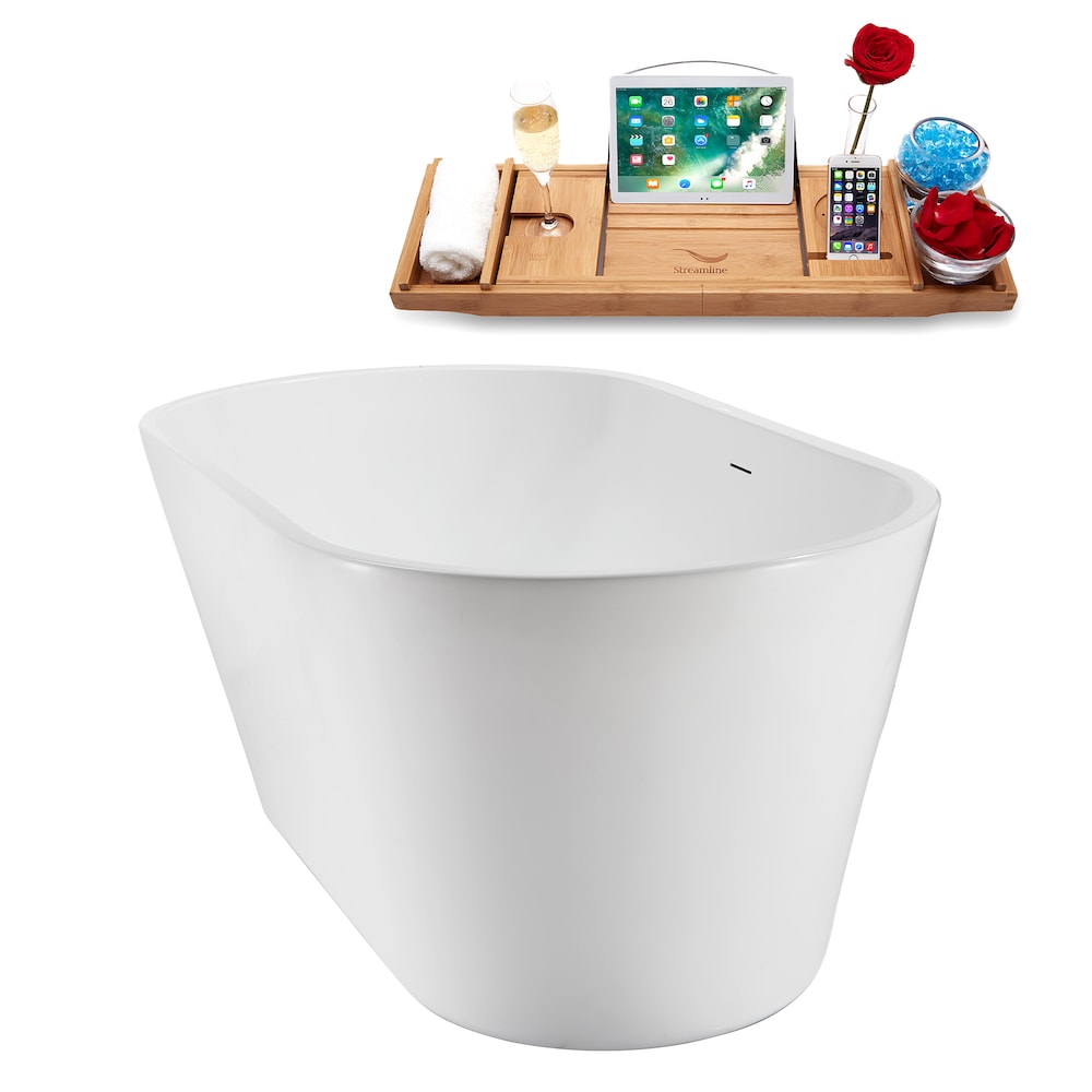NB5220BNK 59 in. Freestanding Oval Acrylic Bathtub in Glossy White,Tray, Brushed Nickel Centre Drain