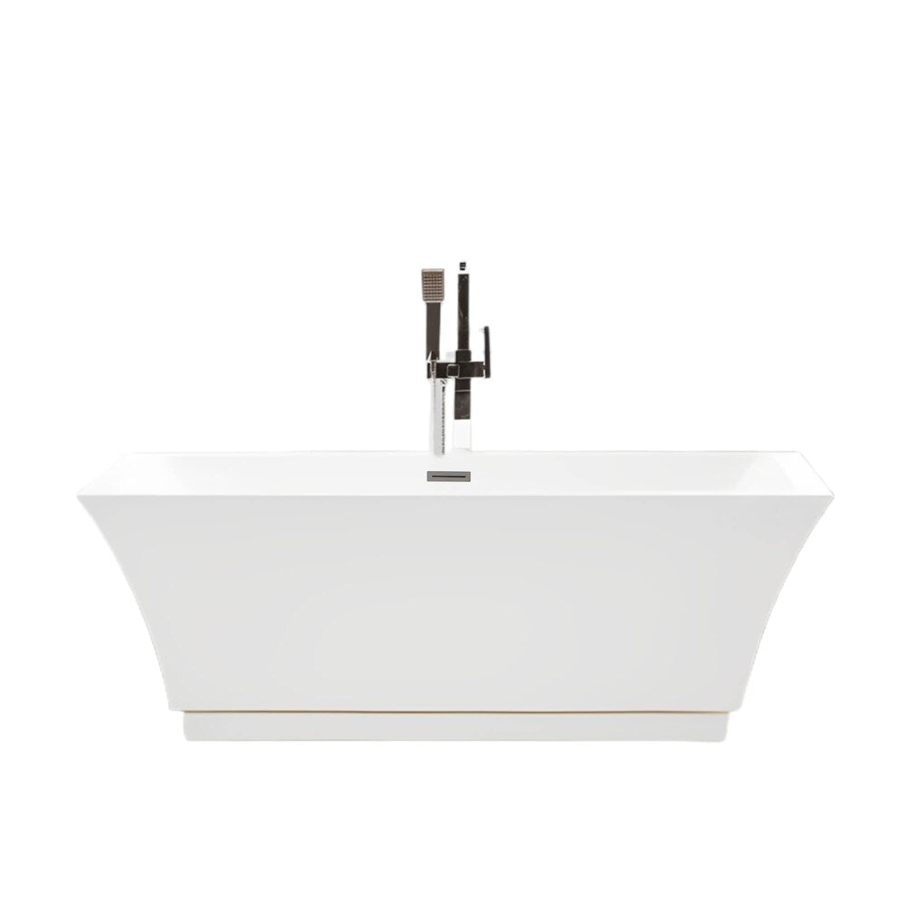 Strasbourg 5.6-ft. Freestanding Rectangular Soaker Bathtub with Center Drain in White/Brushed Nickel