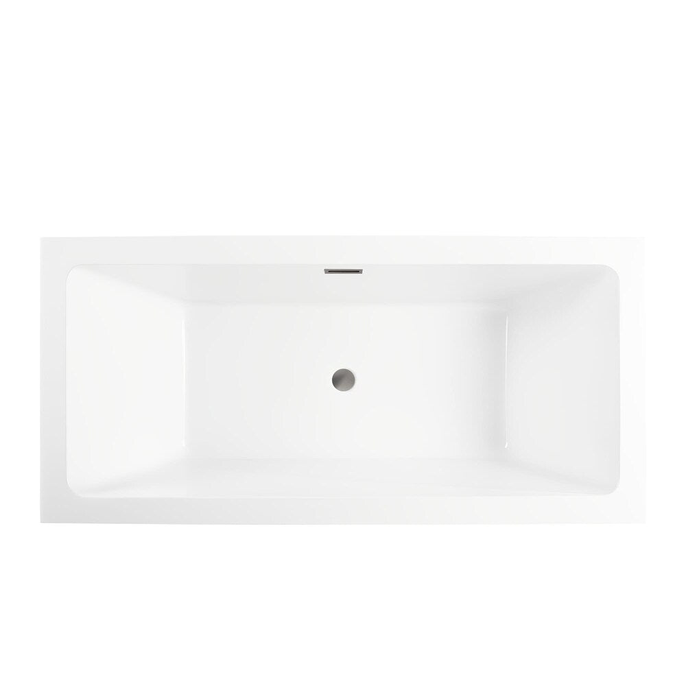 Strasbourg 5.6-ft. Freestanding Rectangular Soaker Bathtub with Center Drain in White/Brushed Nickel