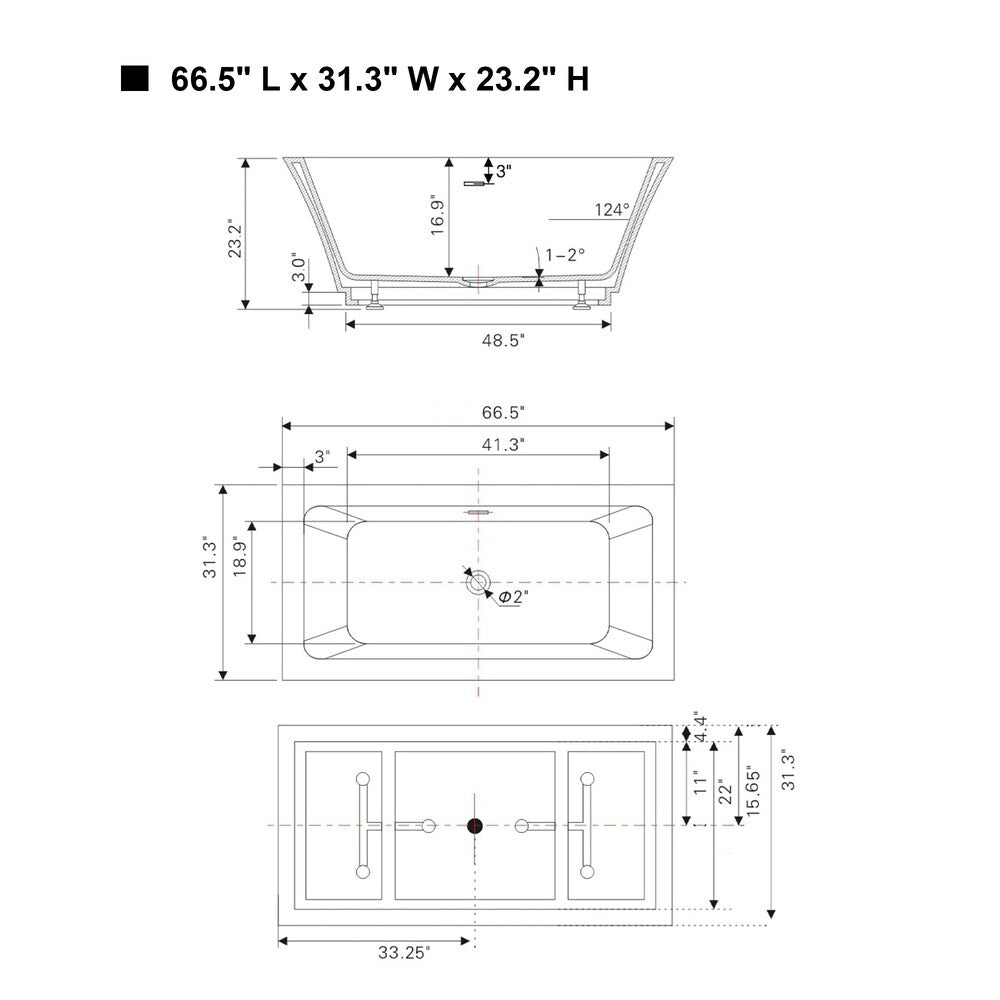 Strasbourg 5.6-ft. Freestanding Rectangular Soaker Bathtub with Center Drain in White/Brushed Nickel