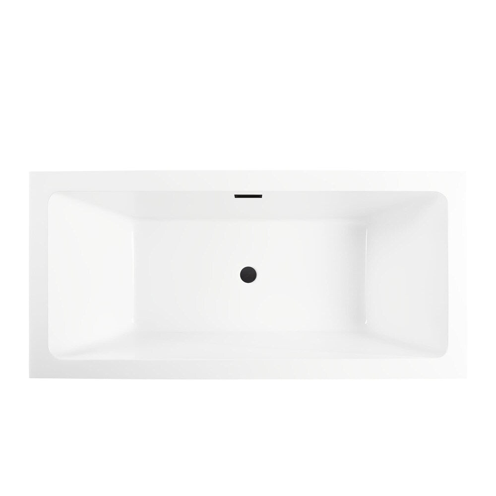 Baignoire autoportante rectangulaire Strasbourg de 5,6 pi avec drain central en blanc/bronze huilé