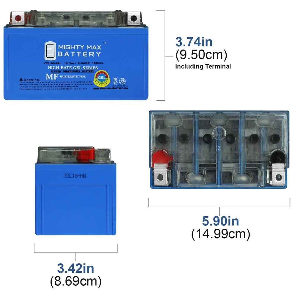 YTZ10SGEL -12 Volt 8.6 AH, GEL Type 190 CCA Rechargeable Maintenance Free SLA AGM Motorcycle Battery