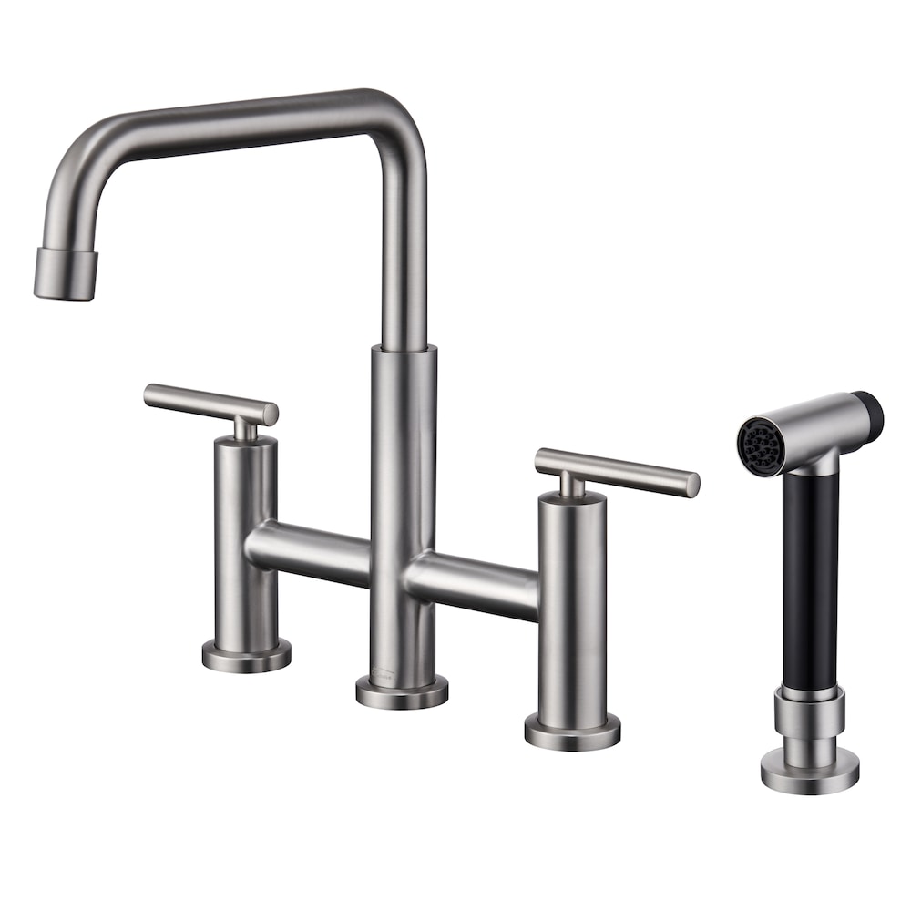 2-Handle Bridge Kitchen Faucet with Pull-Out Side Sprayer in Brushed Nickel