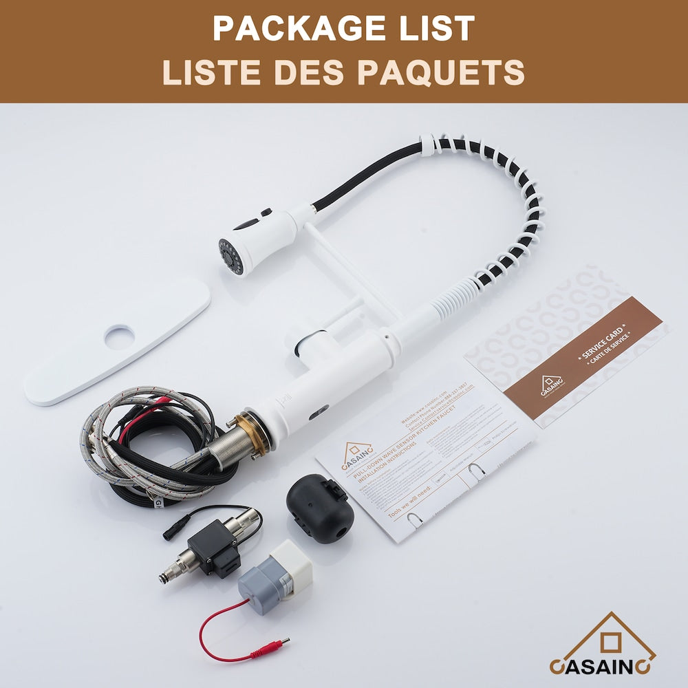 Single Handle Pull-Down Sprayer Kitchen Faucet in Matte White