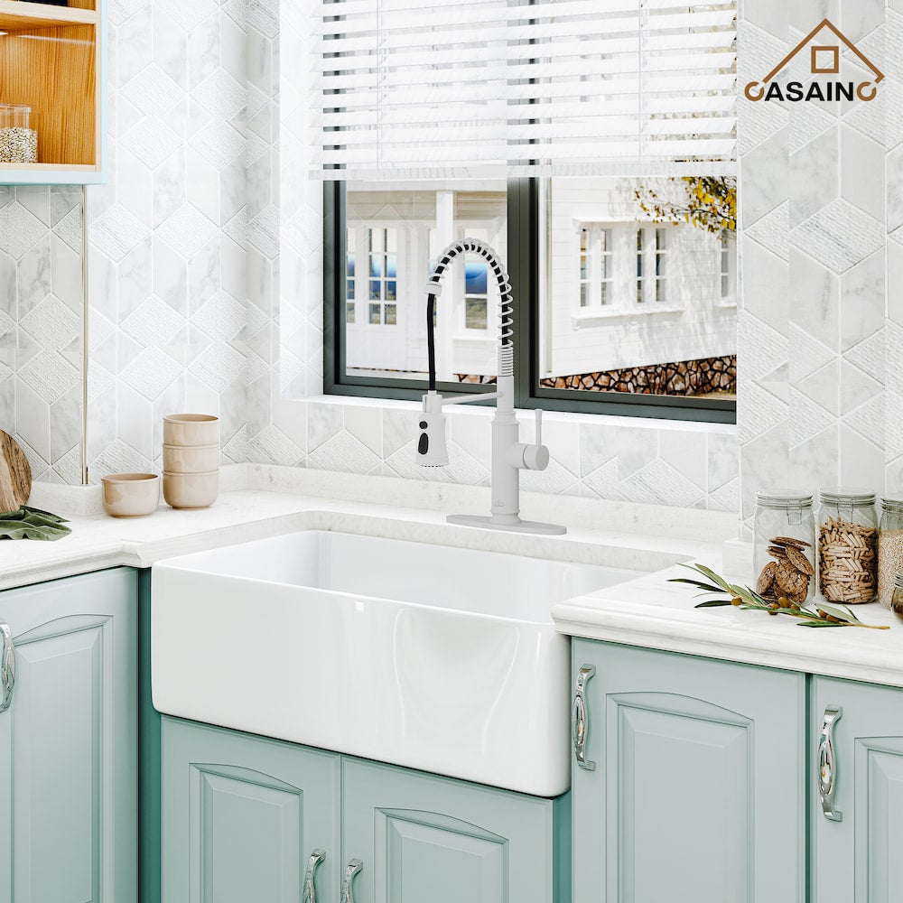 Single Handle Pull-Down Sprayer Kitchen Faucet in Matte White