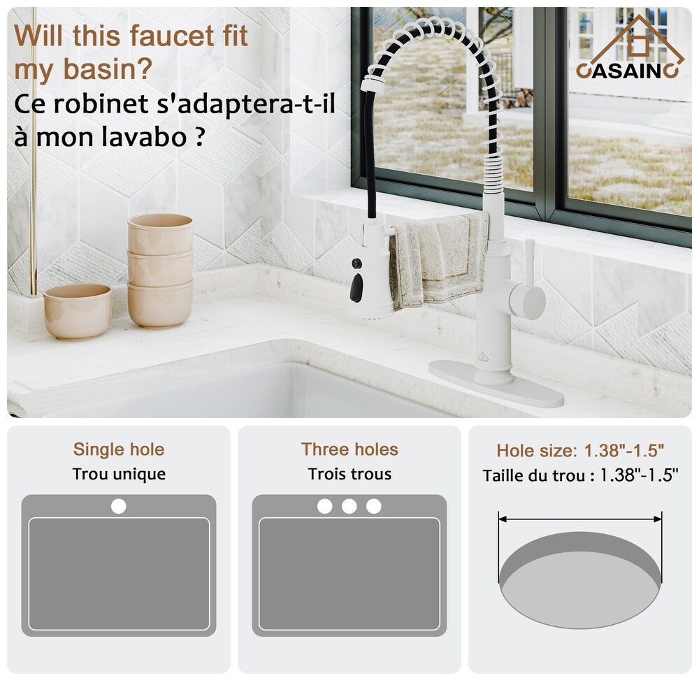 Single Handle Pull-Down Sprayer Kitchen Faucet in Matte White