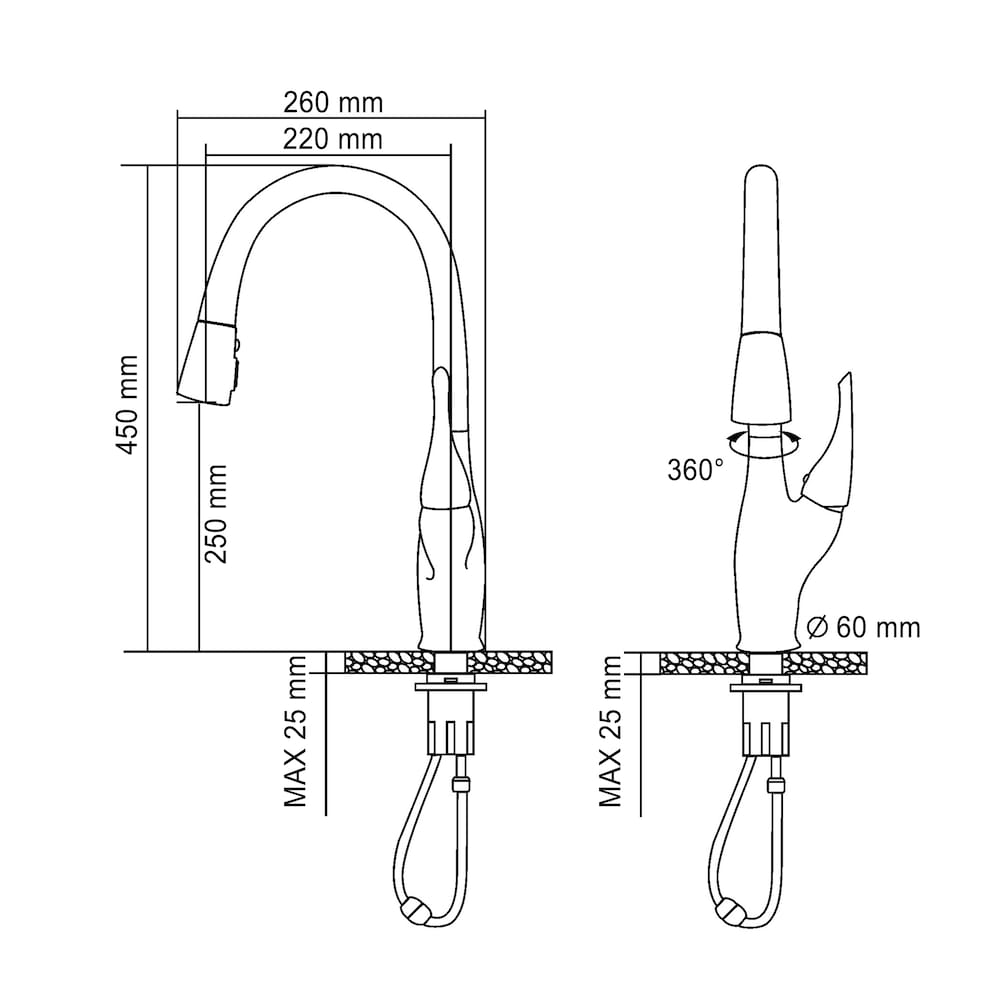 Tulip High Arc Pull Down Single Handle Deck Mount Kitchen Faucet in Matte Black