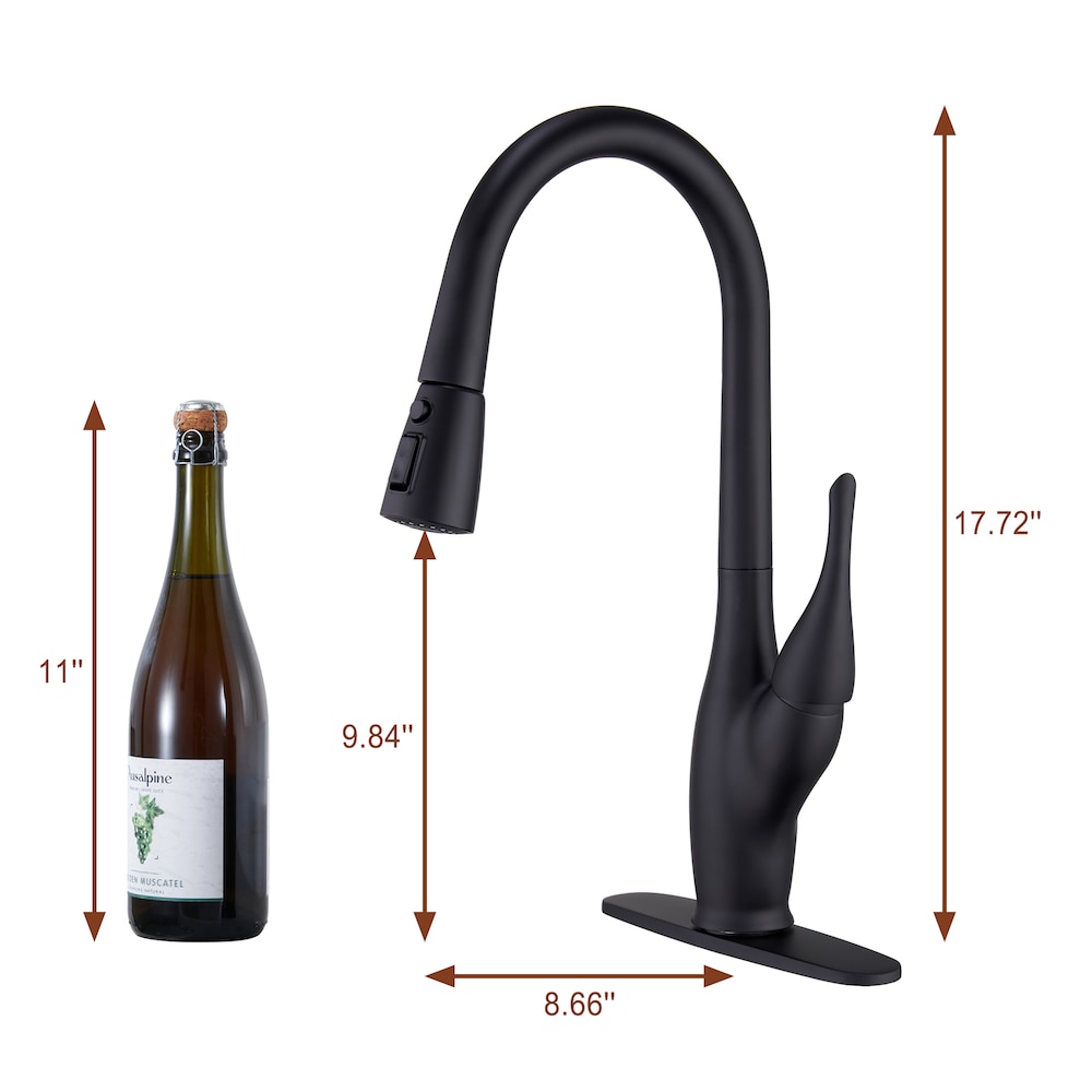Tulip High Arc Pull Down Single Handle Deck Mount Kitchen Faucet in Matte Black