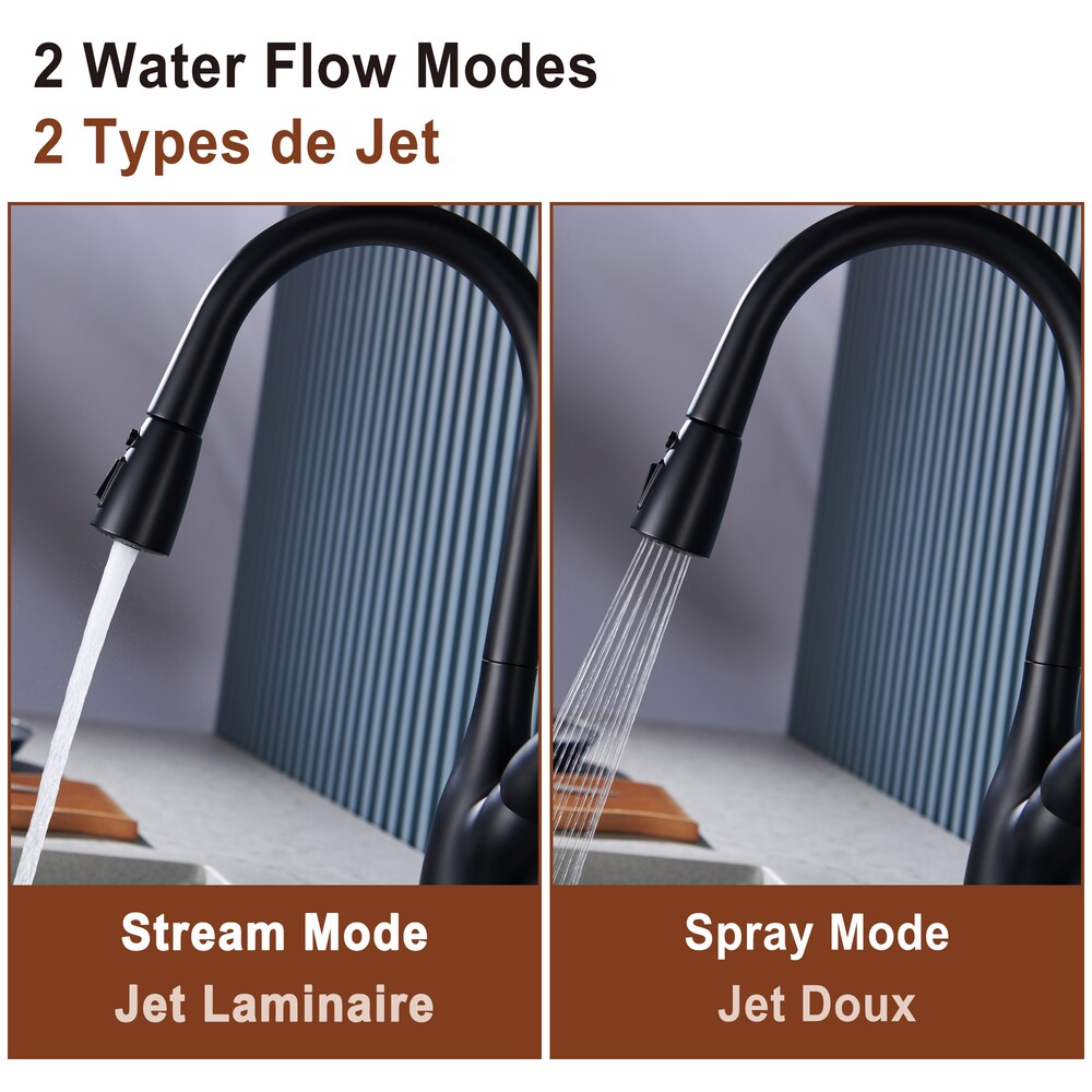 Tulip High Arc Pull Down Single Handle Deck Mount Kitchen Faucet in Matte Black