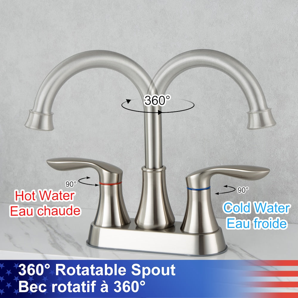 A1 Centerset Faucet 4-inch 2-handle Bathroom Faucet with Drain Assembly in Brush Nickel