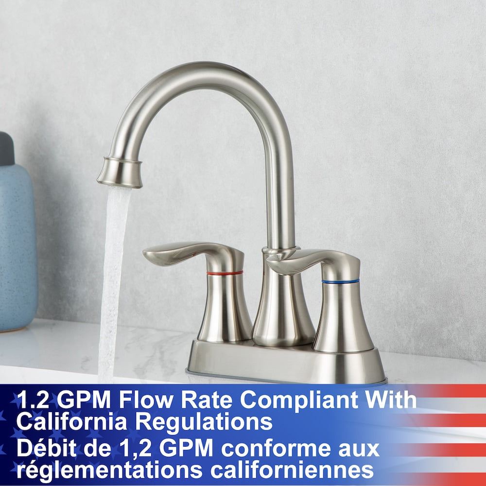 A1 Centerset Faucet 4-inch 2-handle Bathroom Faucet with Drain Assembly in Brush Nickel