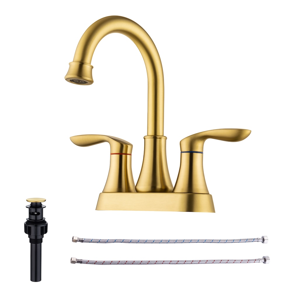 A1 Centerset Faucet 4-inch 2-handle Bathroom Faucet with Drain Assembly in Brush Gold