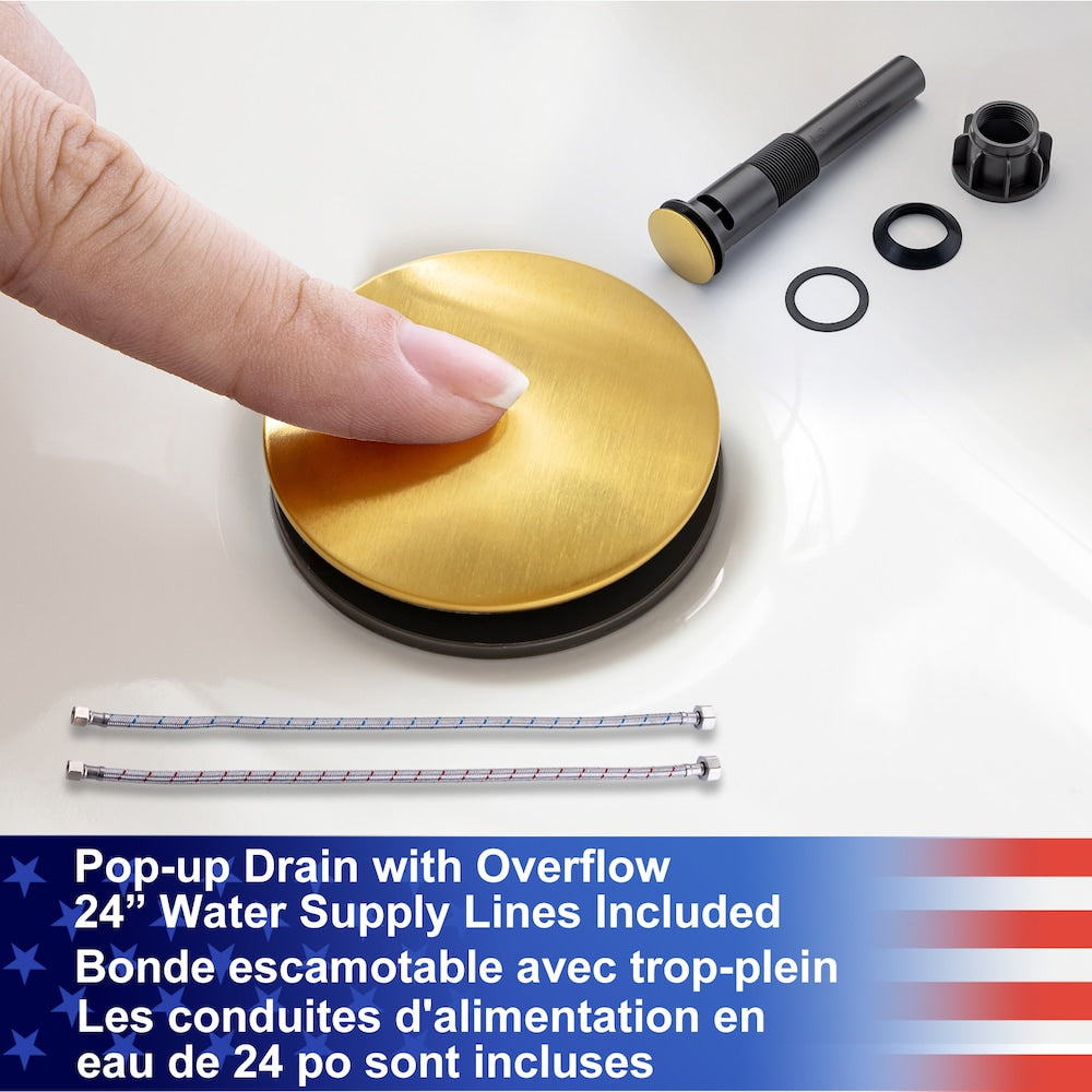 A1 Centerset Faucet 4-inch 2-handle Bathroom Faucet with Drain Assembly in Brush Gold