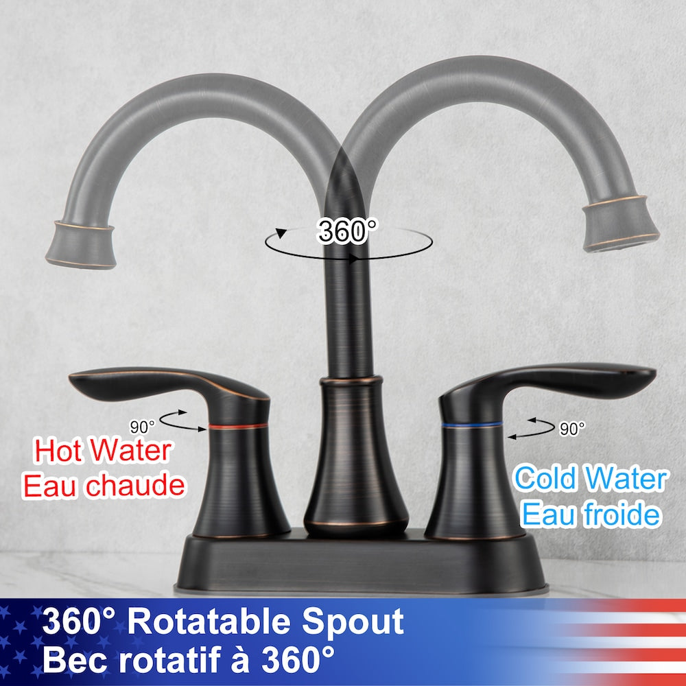 A1 Centerset Faucet 4-inch 2-handle Bathroom Faucet with Drain Assembly in Oil Rubbed Bronze