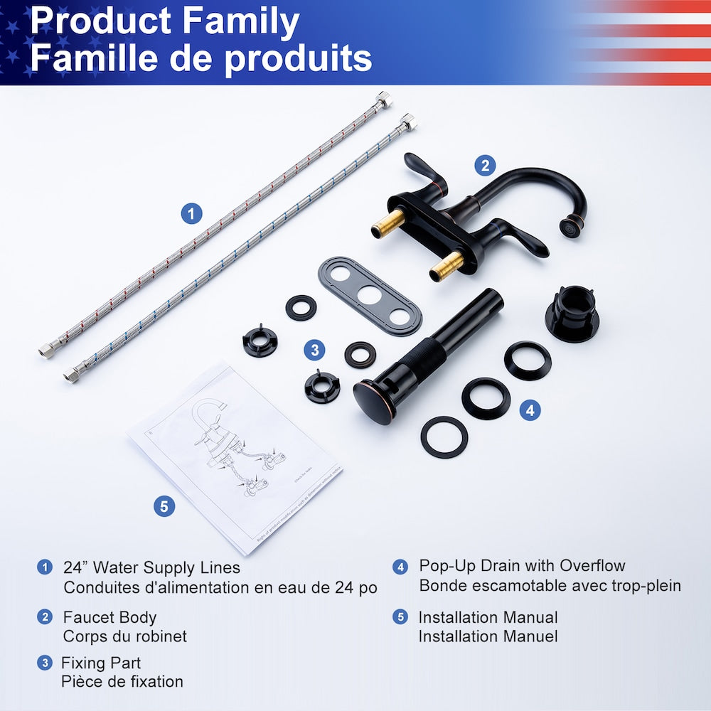 A1 Centerset Faucet 4-inch 2-handle Bathroom Faucet with Drain Assembly in Oil Rubbed Bronze