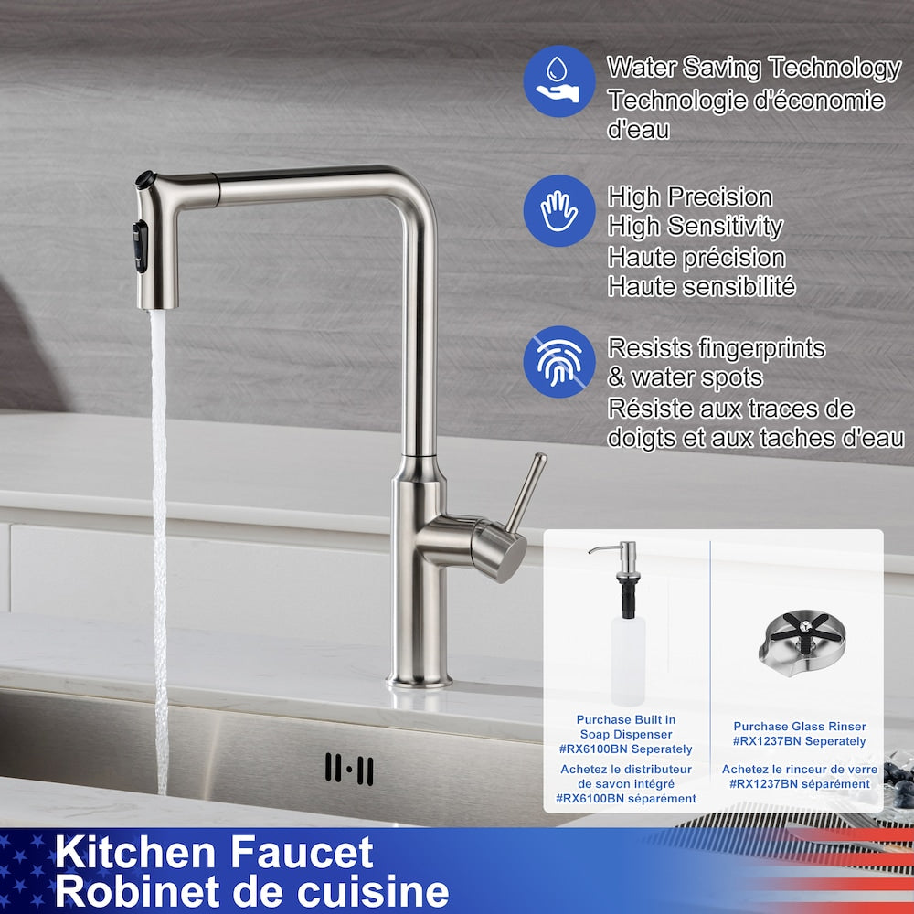 Single Handle Pull-Down Sprayer Kitchen Faucet in Brushed Nickel