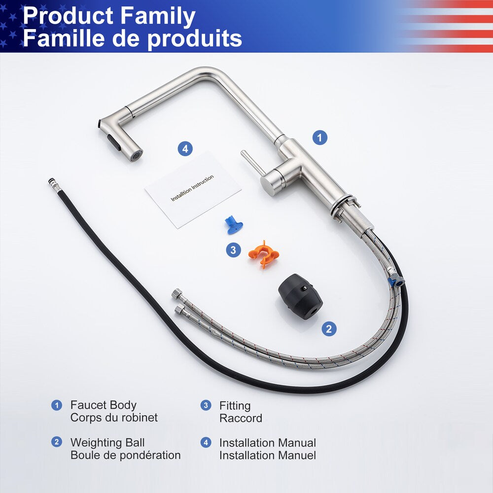 Single Handle Pull-Down Sprayer Kitchen Faucet in Brushed Nickel