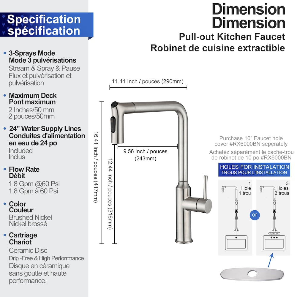 Single Handle Pull-Down Sprayer Kitchen Faucet in Brushed Nickel