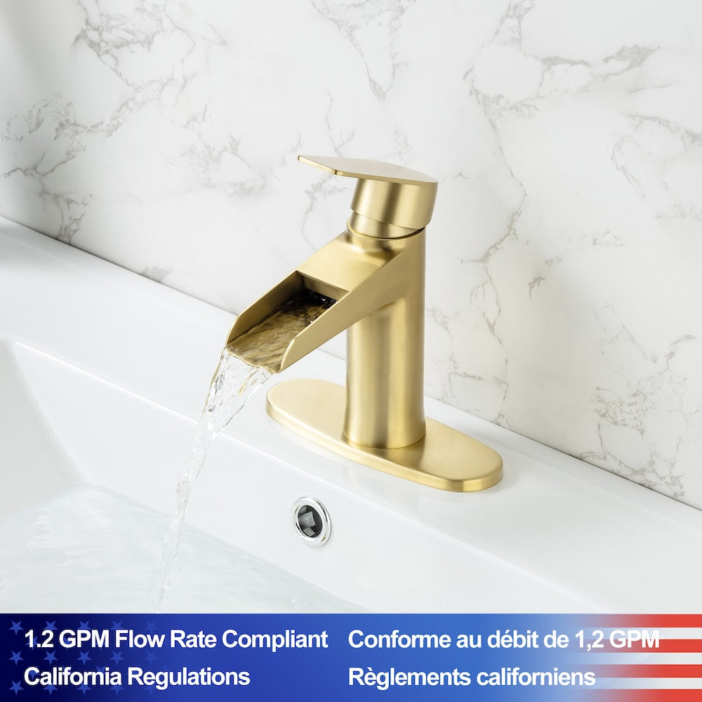 Robinet de salle de bain monotrou à 1 poignée C2 avec ensemble de vidange en or brossé